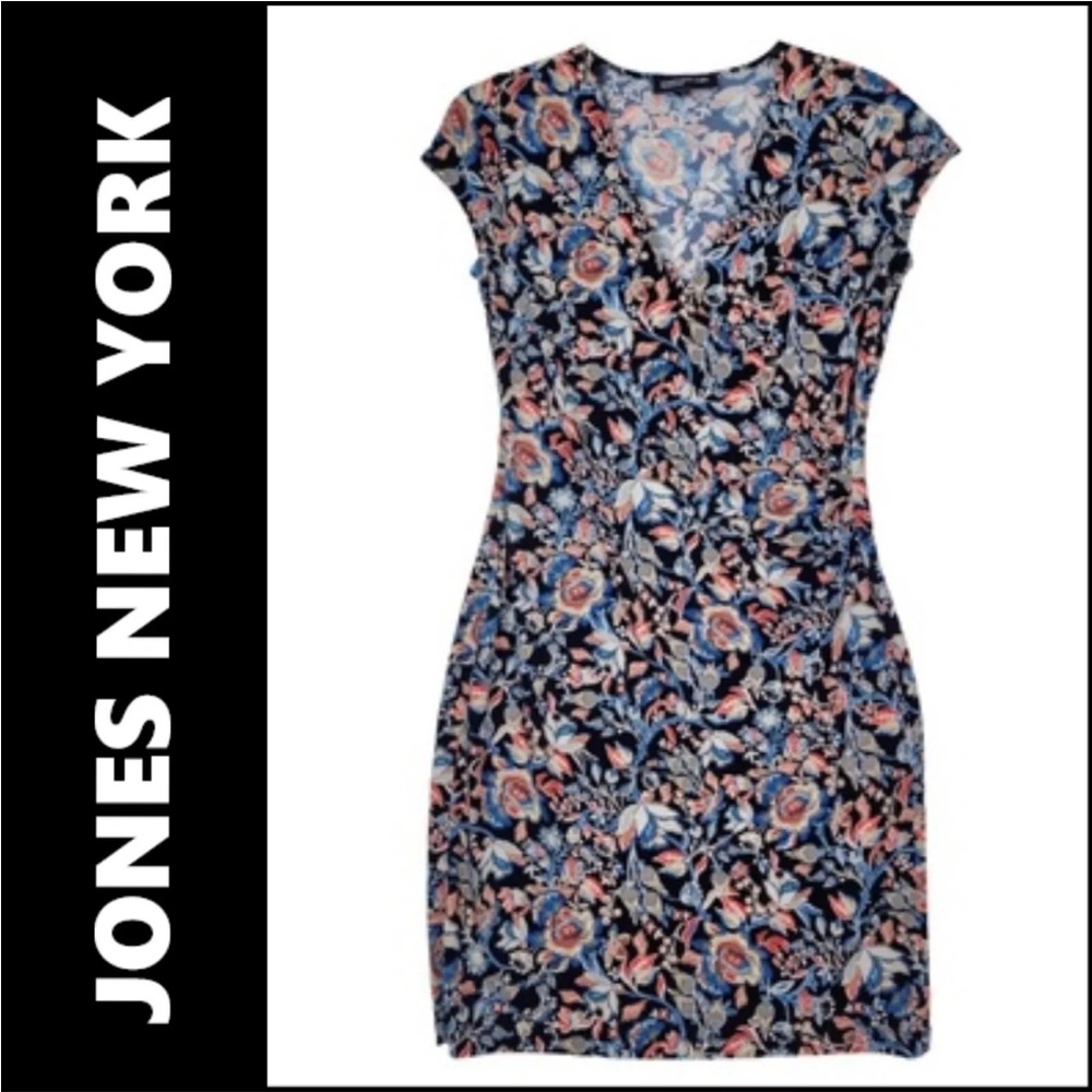 JONES NEW YORK Women’s Sheath Stretch Floral Short Sleeve Dress SIZE Medium
